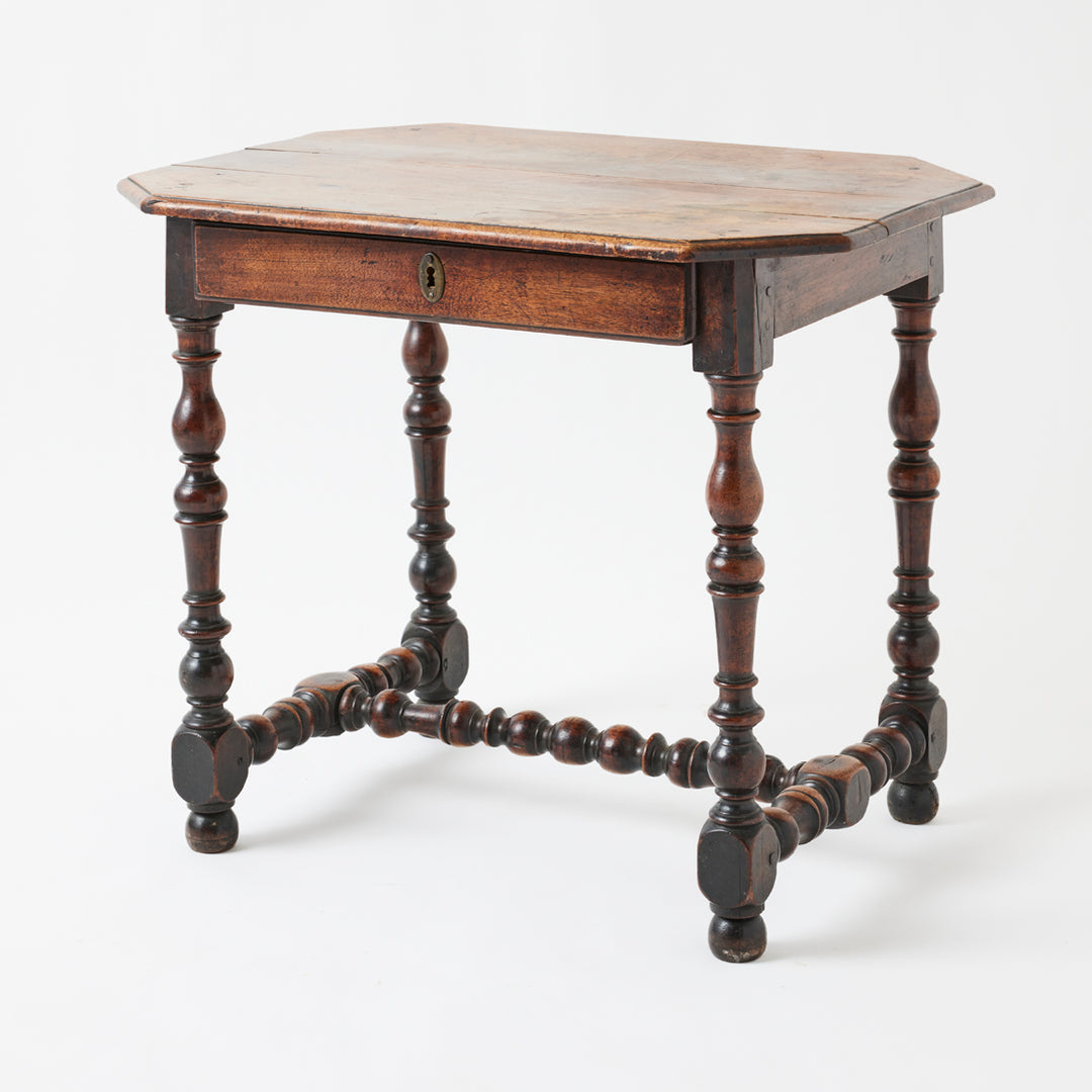 Antique French Walnut Turned Leg Table, 18th Century