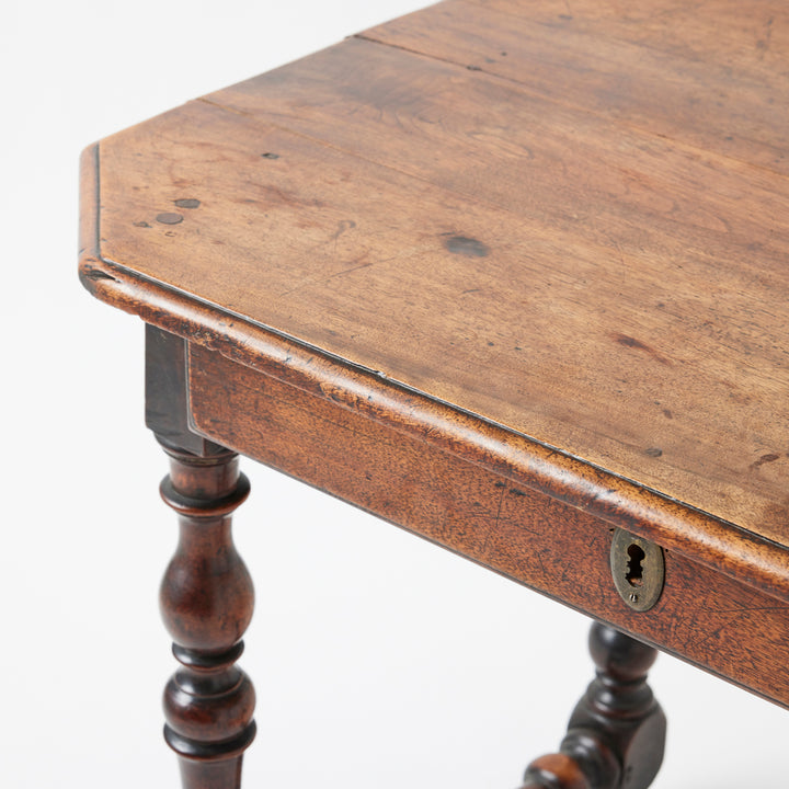 Antique French Walnut Turned Leg Table, 18th Century