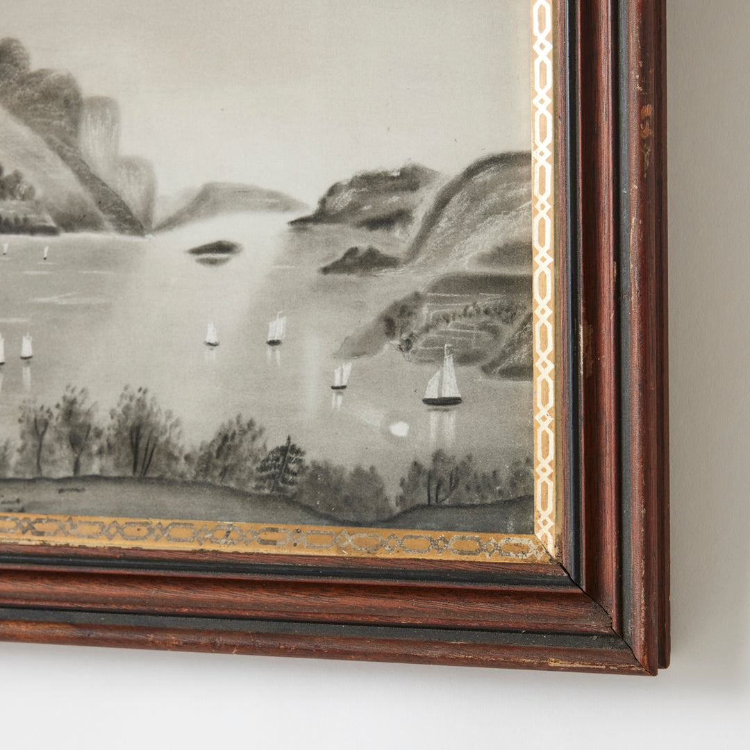 19th Century Sandpaper Drawing in Original Frame 3, Signed, Dated 1858