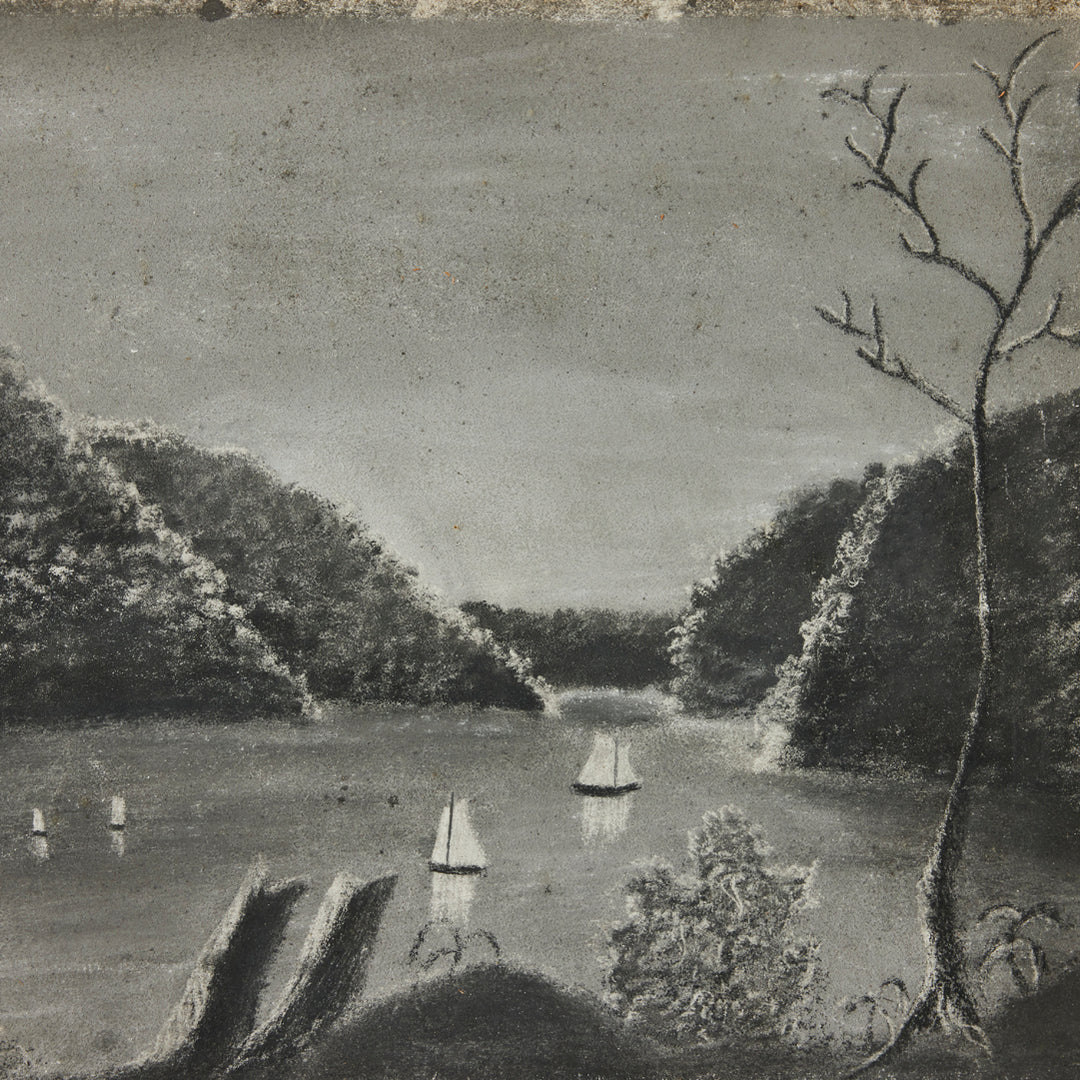 19th Century Sandpaper Drawing in Original Gilt Frame 1, Hudson River School
