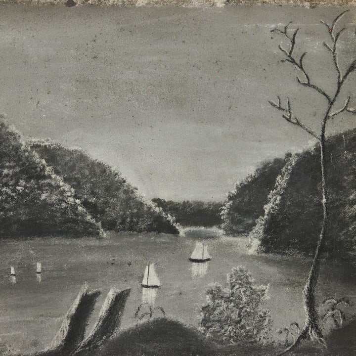 19th Century Sandpaper Drawing in Original Gilt Frame 1, Hudson River School