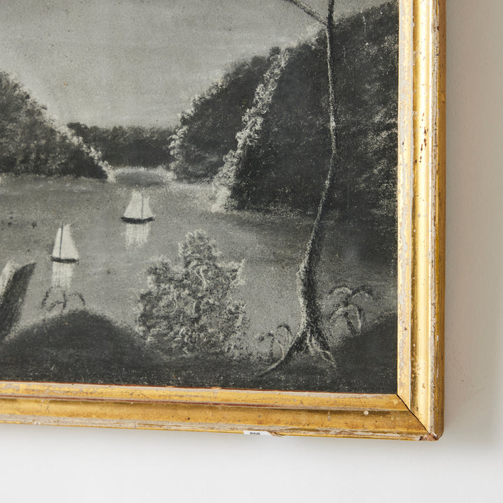 19th Century Sandpaper Drawing in Original Gilt Frame 1, Hudson River School