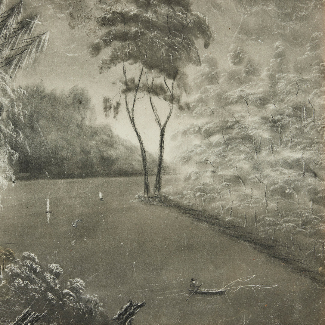 19th Century Sandpaper Drawing in Original Gilt Frame 2, Hudson River School
