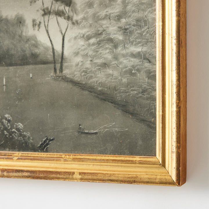 19th Century Sandpaper Drawing in Original Gilt Frame 2, Hudson River School