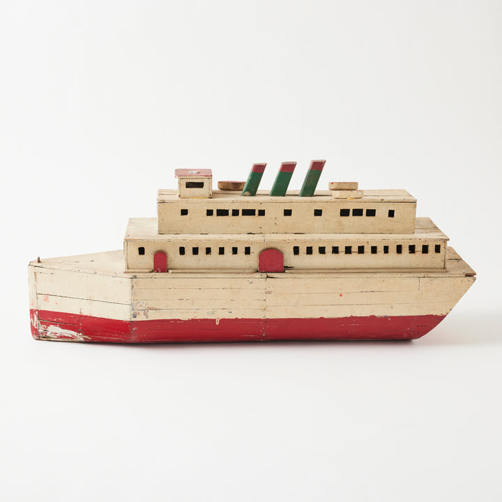 Folk Art Painted Wood  Ferry Model