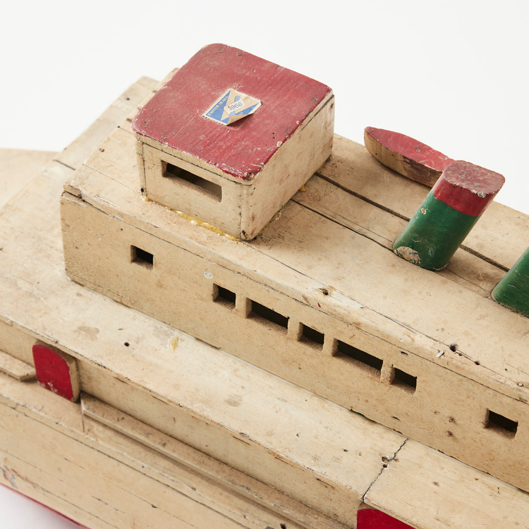 Folk Art Painted Wood  Ferry Model