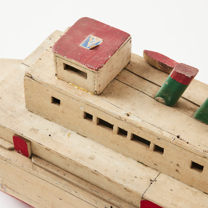 Folk Art Painted Wood  Ferry Model
