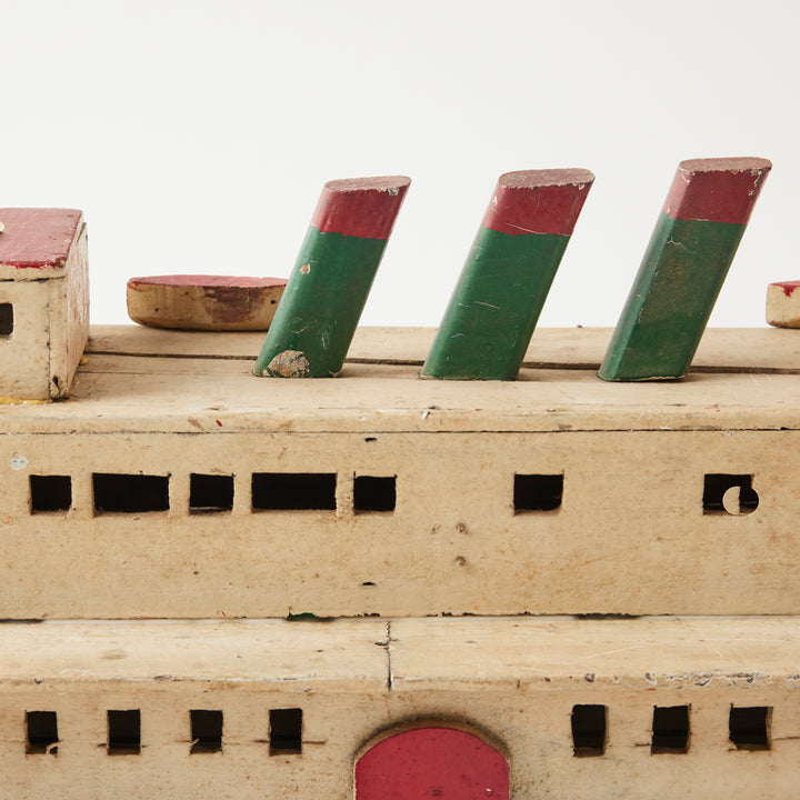 Folk Art Painted Wood  Ferry Model