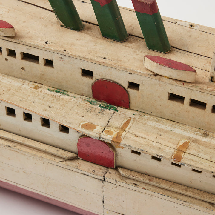 Folk Art Painted Wood  Ferry Model
