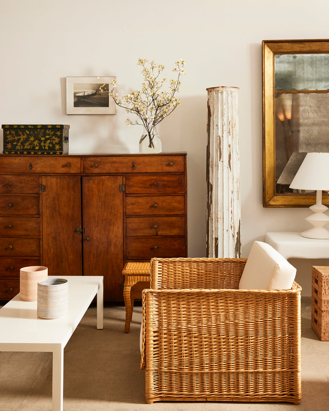 Pair of Vivai Del Sud Style Wicker Armchairs &amp; Ottoman