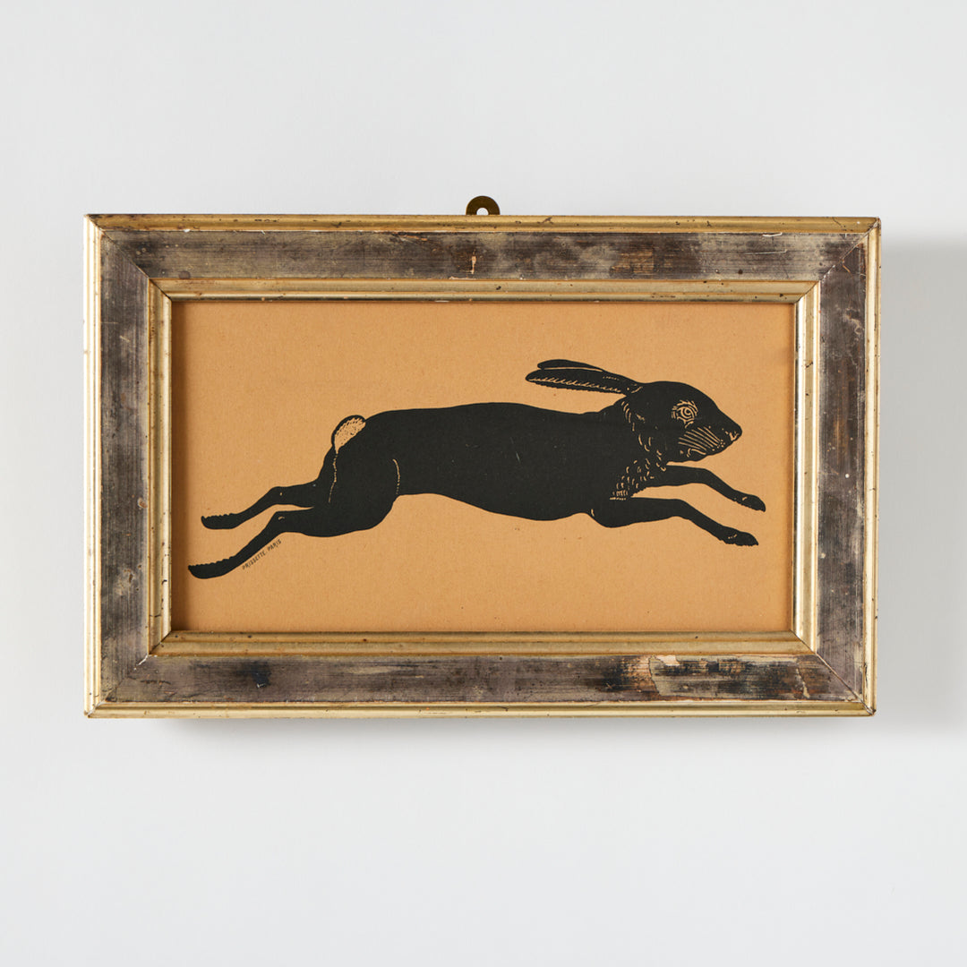 Vintage Print of Rabbit in Original Frame, Signed Prisette Paris