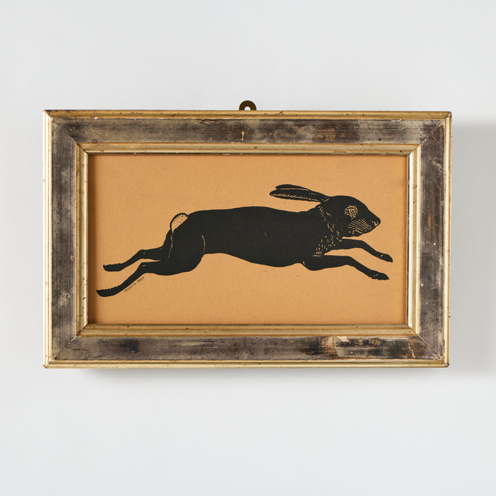 Vintage Print of Rabbit in Original Frame, Signed Prisette Paris