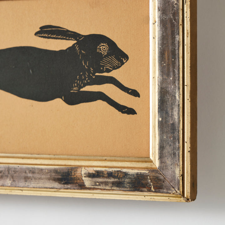 Vintage Print of Rabbit in Original Frame, Signed Prisette Paris