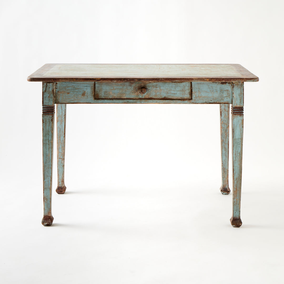 Antique French Table with Drawer, Original Paint
