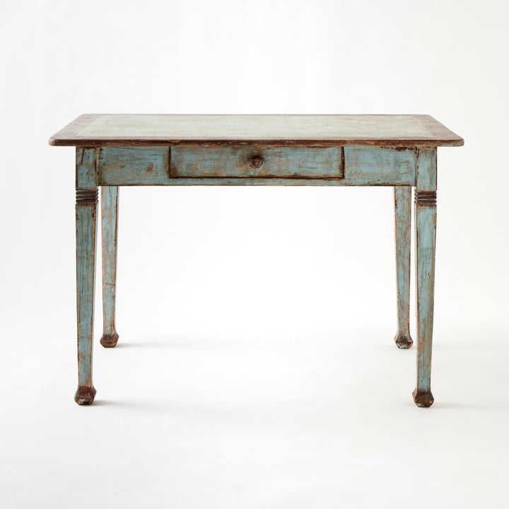 Antique French Table with Drawer, Original Paint