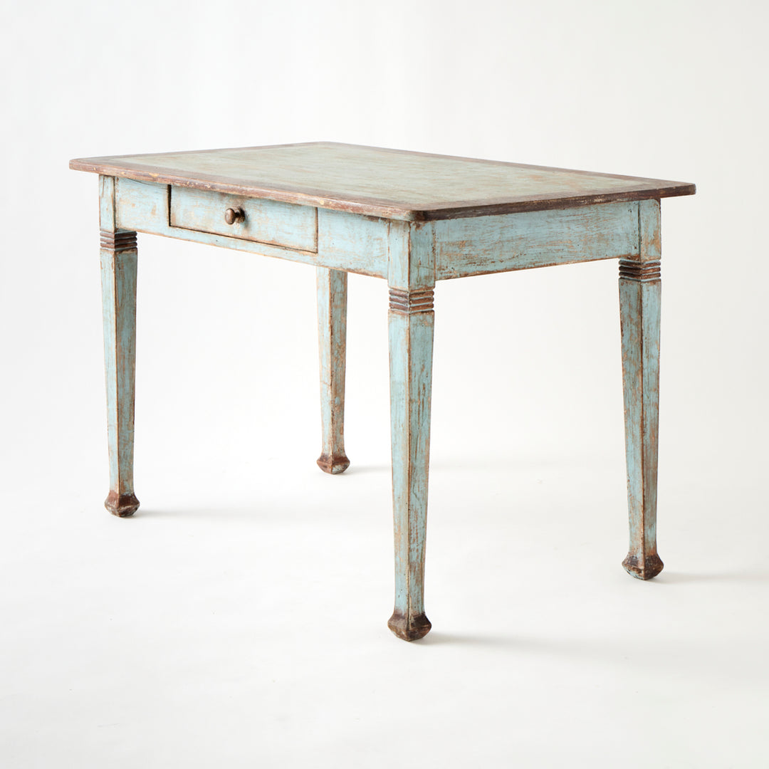 Antique French Table with Drawer, Original Paint