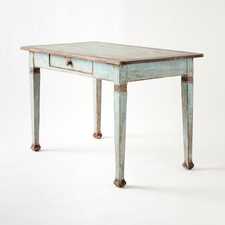 Antique French Table with Drawer, Original Paint