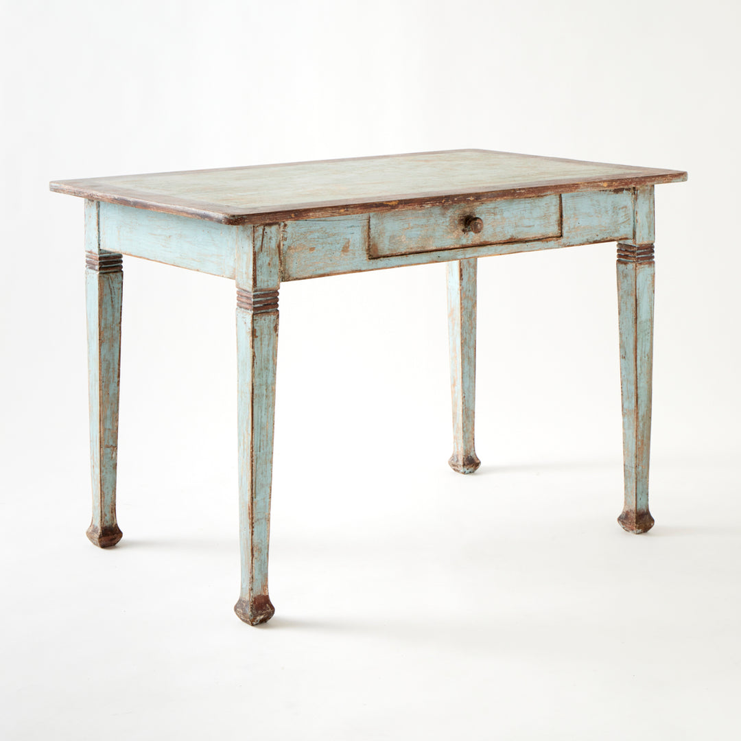 Antique French Table with Drawer, Original Paint