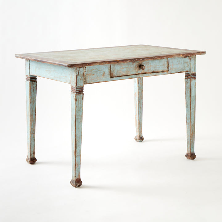 Antique French Table with Drawer, Original Paint