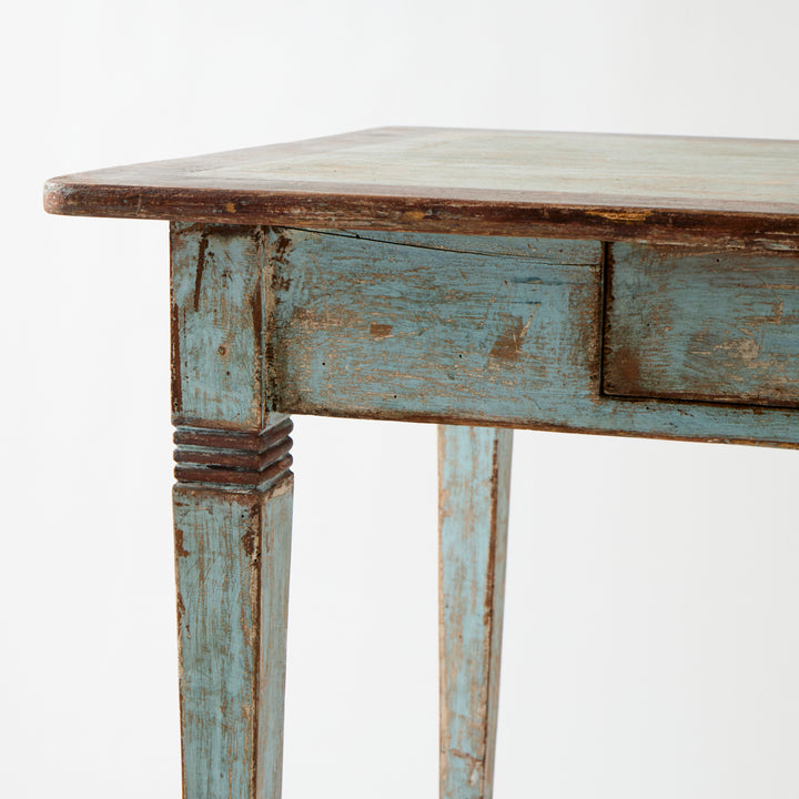 Antique French Table with Drawer, Original Paint