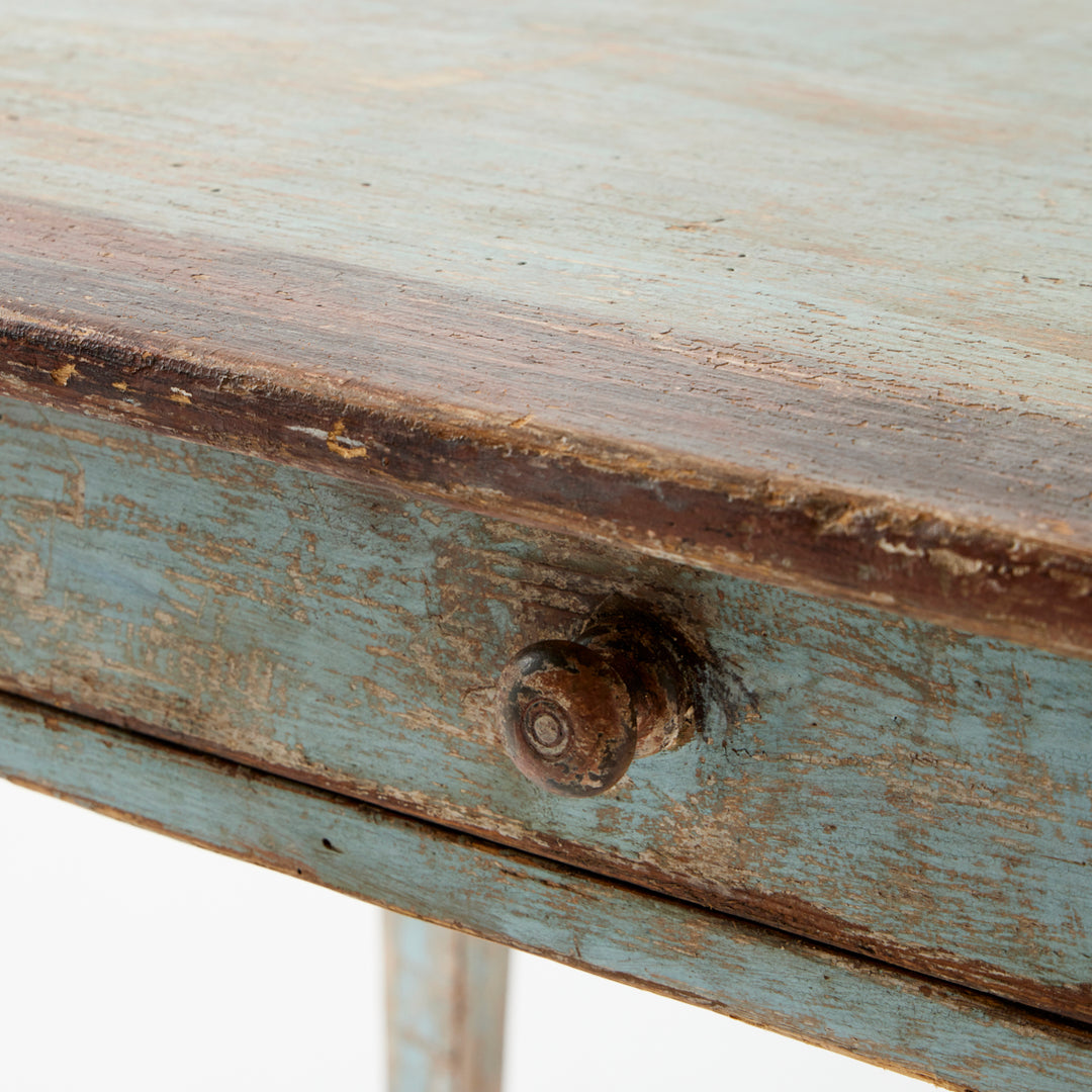 Antique French Table with Drawer, Original Paint