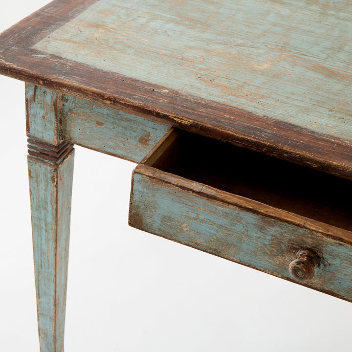 Antique French Table with Drawer, Original Paint