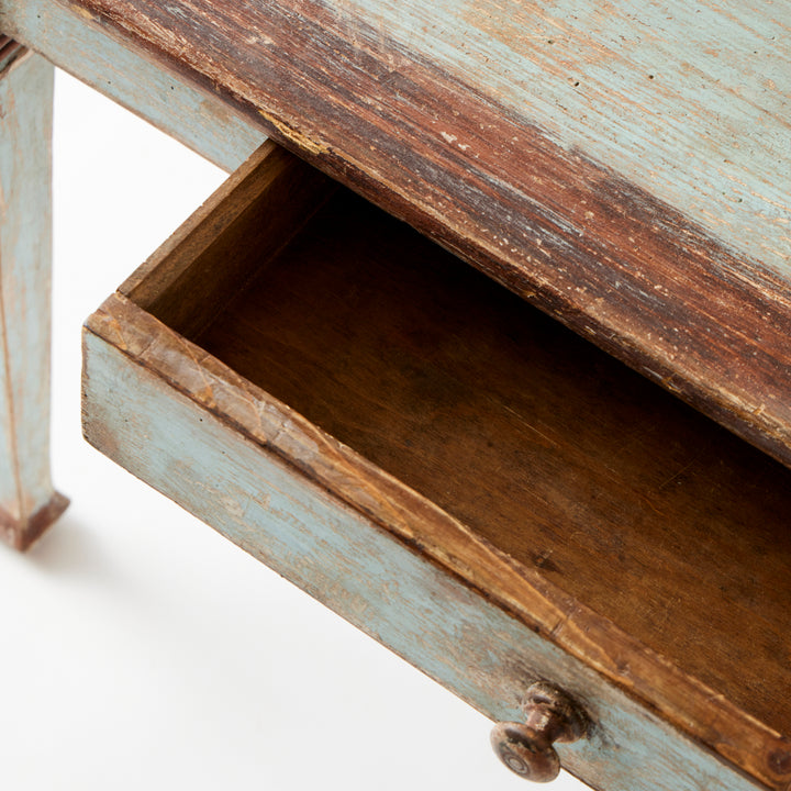 Antique French Table with Drawer, Original Paint