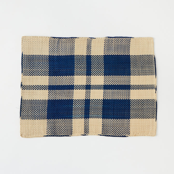 Set of 6 Straw Placemats in Indigo Plaid