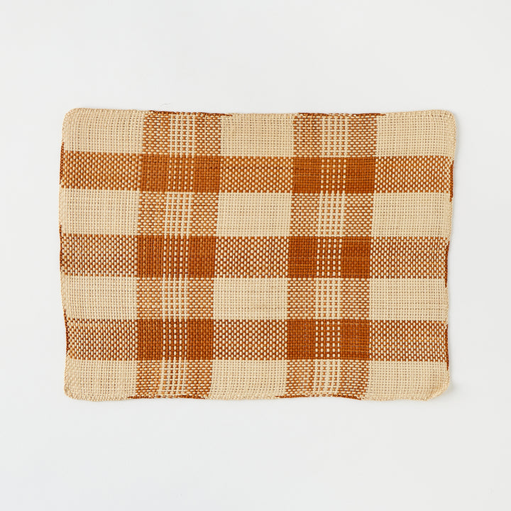 Set of 6 Straw Placemats in Ochre Plaid