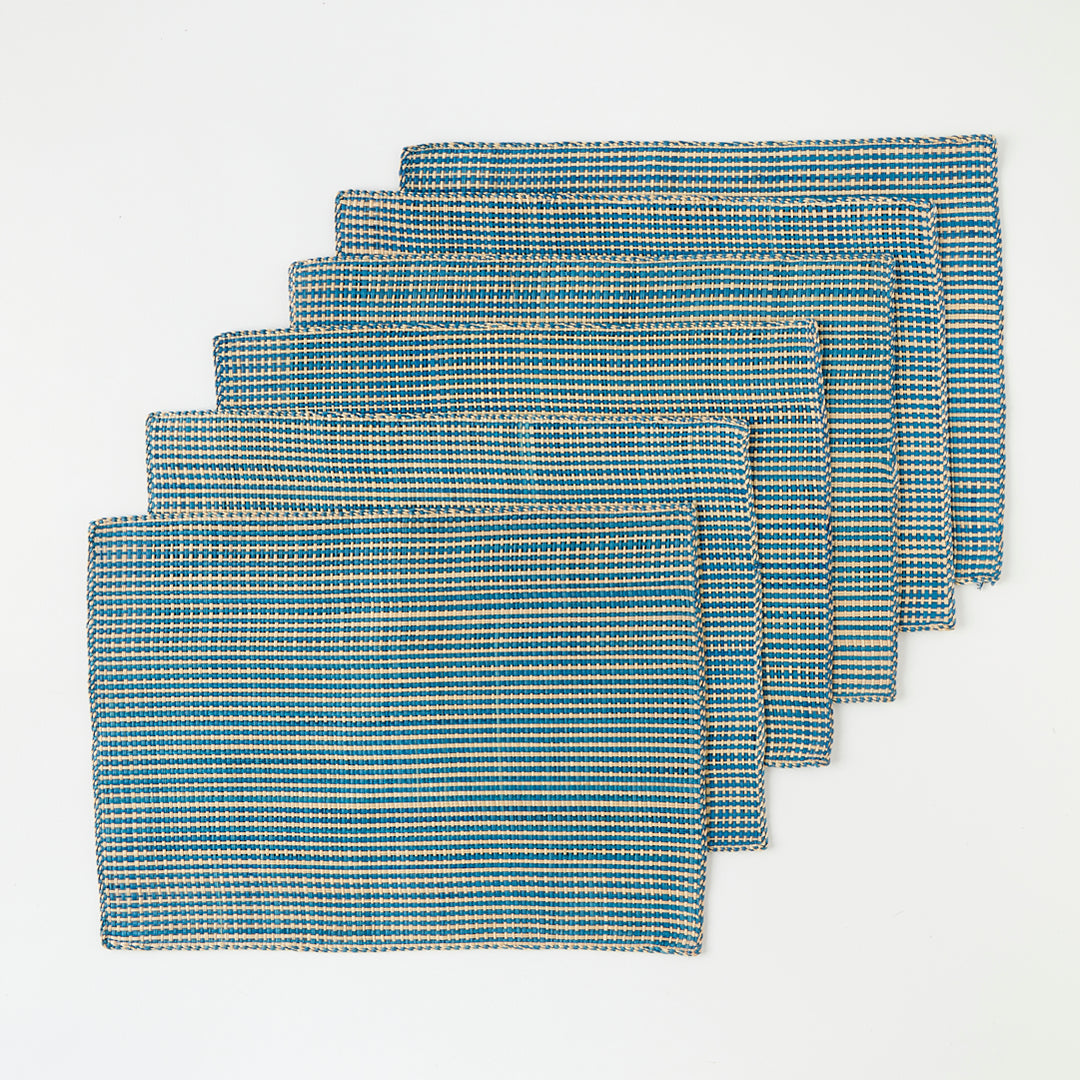 Set of 6 Straw Placemats in Blue