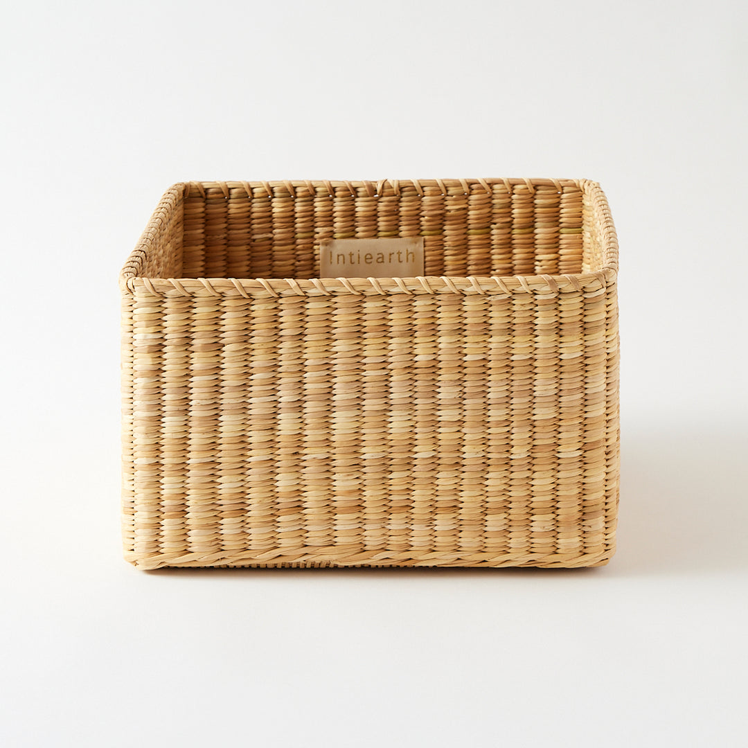 Square Handwoven Lidded Storage Basket