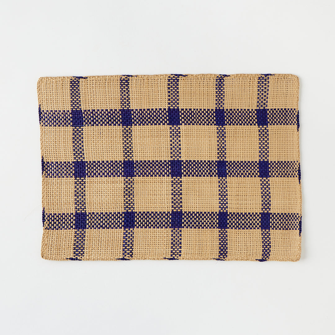 Set of 6 Straw Placemats in Blue Check
