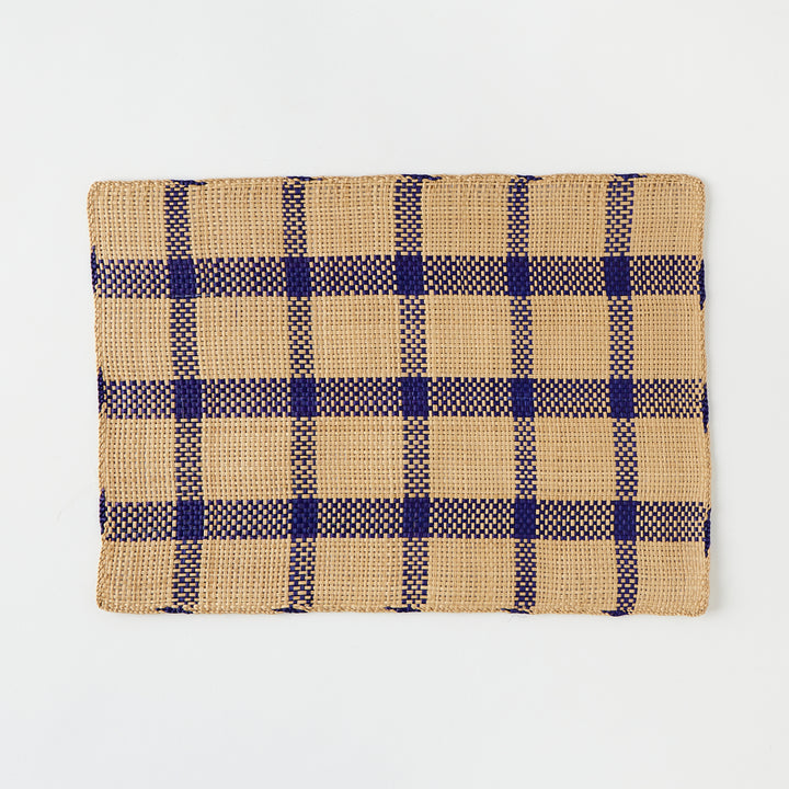 Set of 6 Straw Placemats in Blue Check