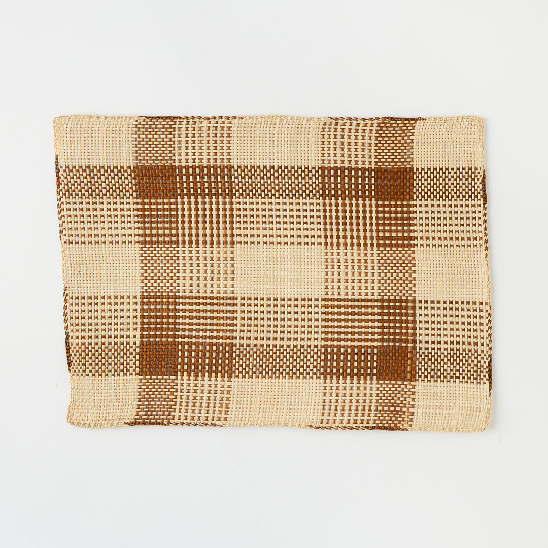 Set of 6 Straw Placemats in Brown Plaid