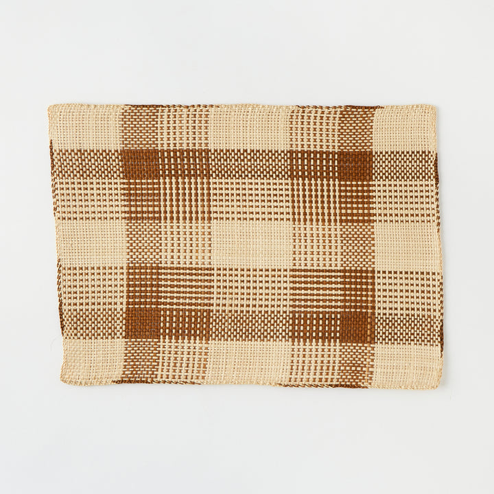 Set of 6 Straw Placemats in Brown Plaid