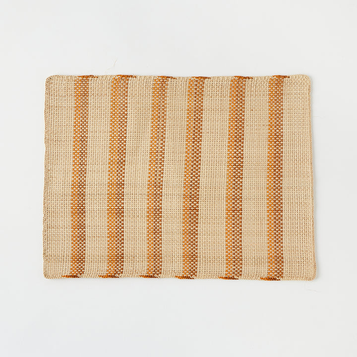 Set of 6 Straw Placemats in Brown Stripe
