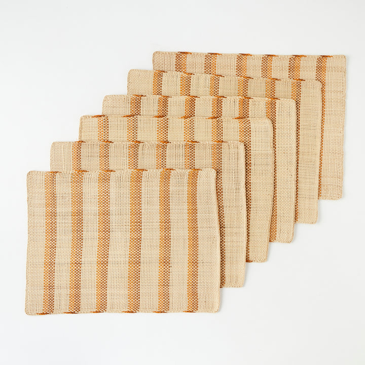 Set of 6 Straw Placemats in Brown Stripe