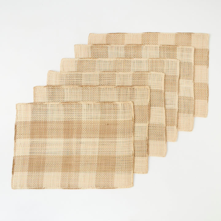 Set of 6 Straw Placemats in Natural Check