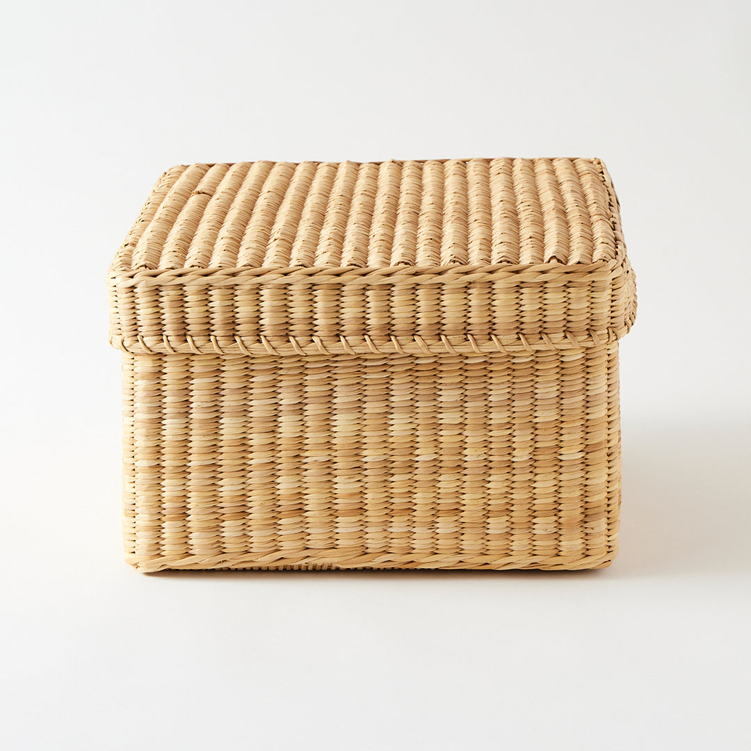 Square Handwoven Lidded Storage Basket