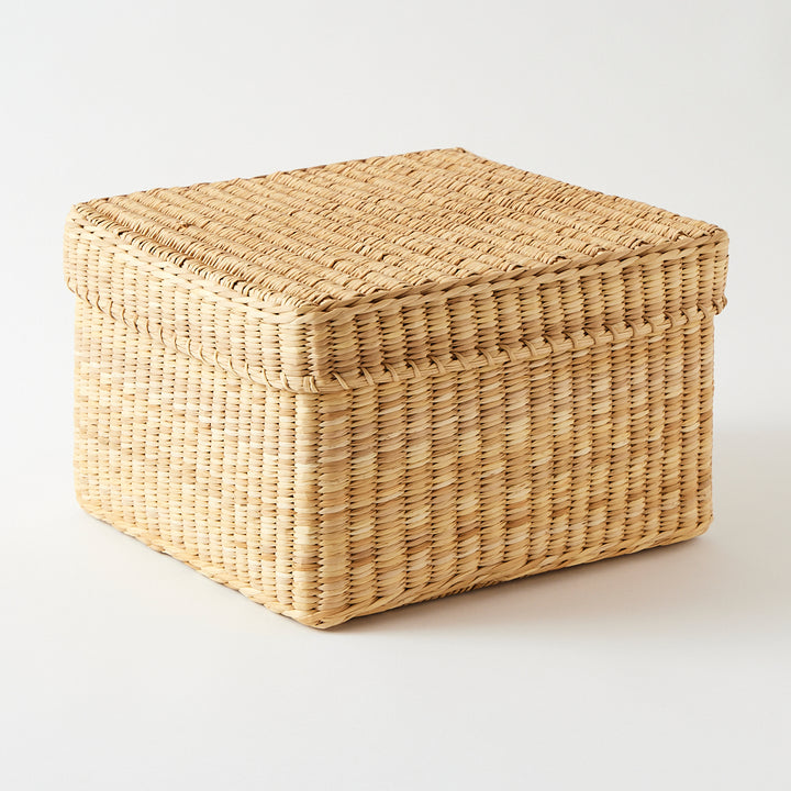 Square Handwoven Lidded Storage Basket