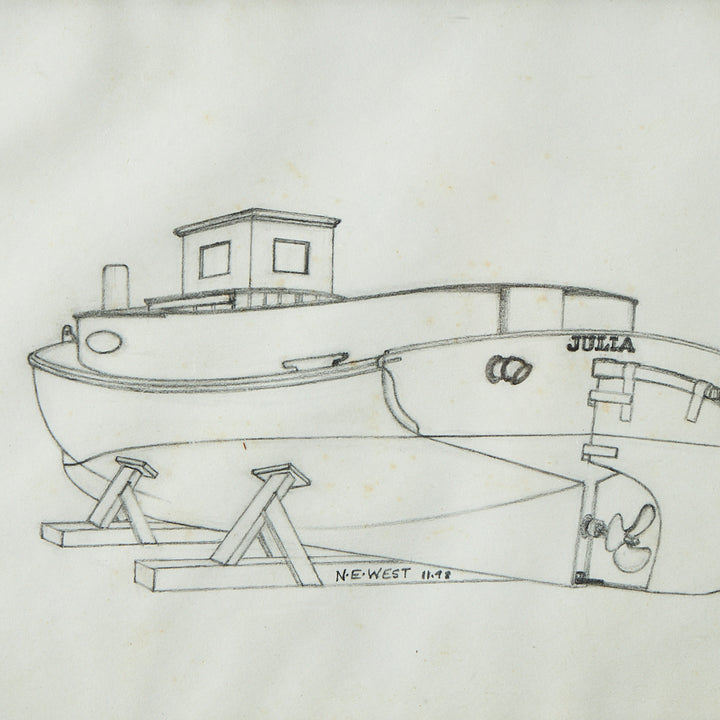 Antique Ship Drawing by N.E. West