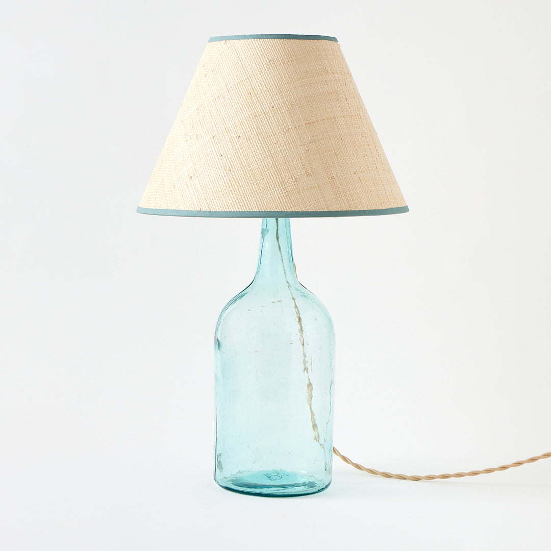 Antique Demijohn Lamp with Custom Raffia Shade