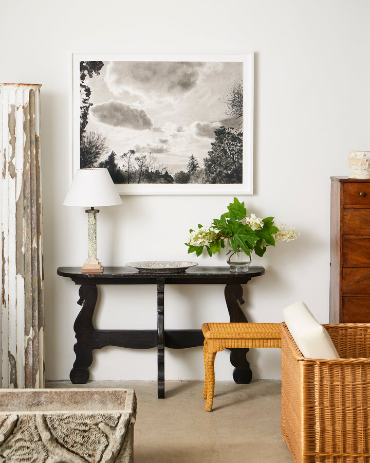 Antique Marble Lamp with Linen Shade
