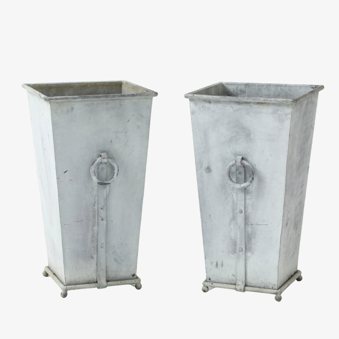 Pair of Vintage Galvanized Steel Planters