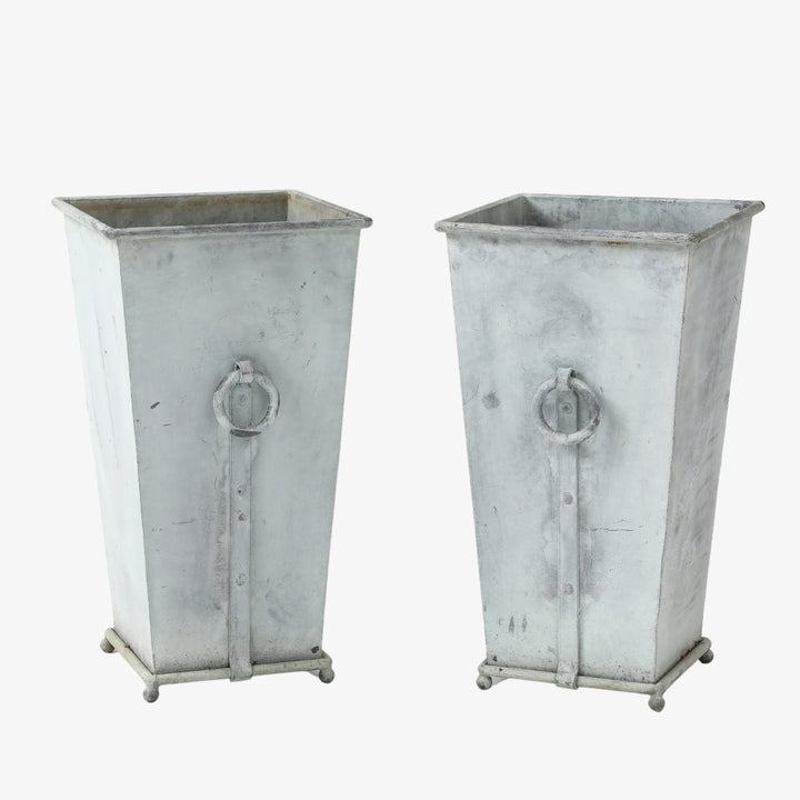 Pair of Vintage Galvanized Steel Planters