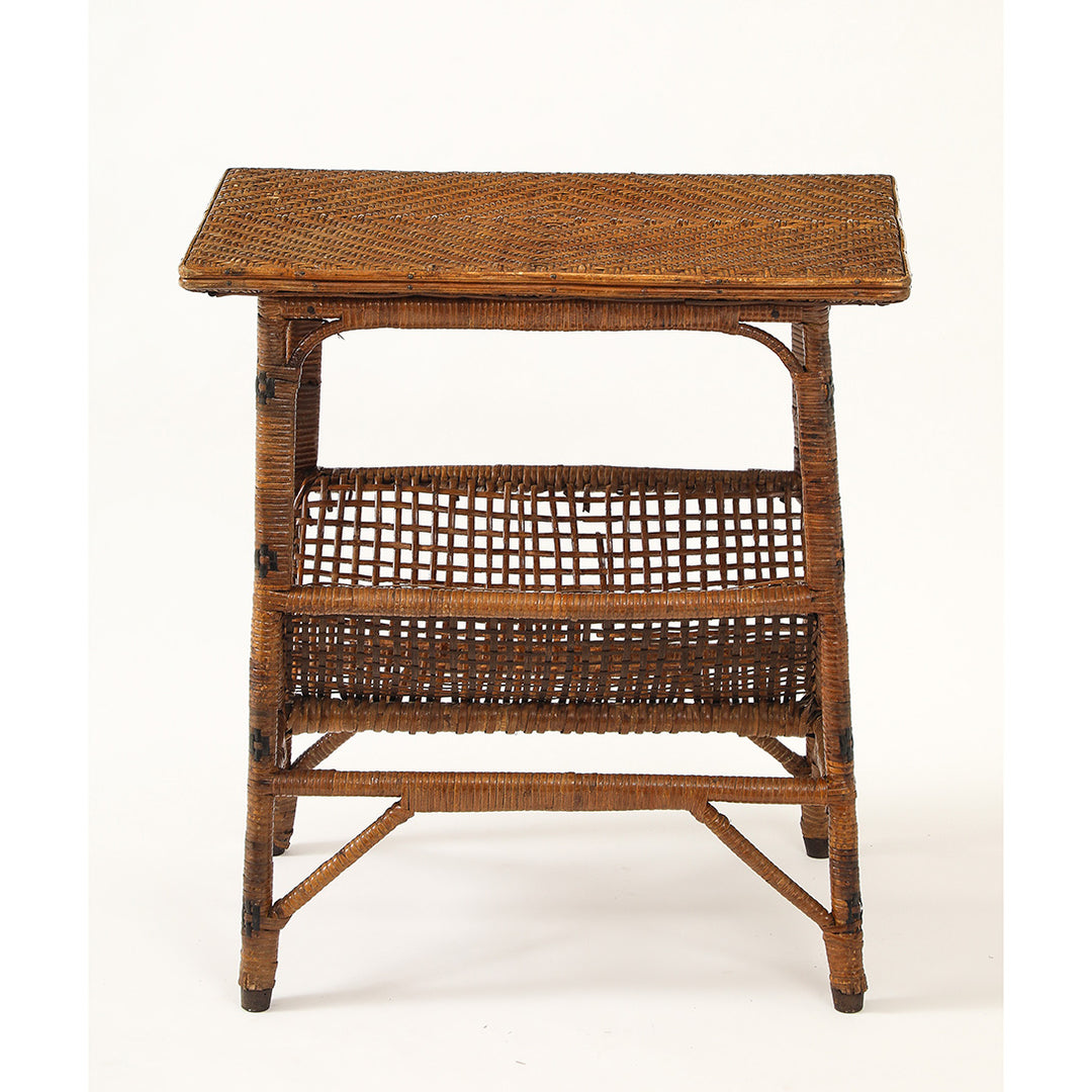 Vintage Rattan Side Table with Magazine Rack Base
