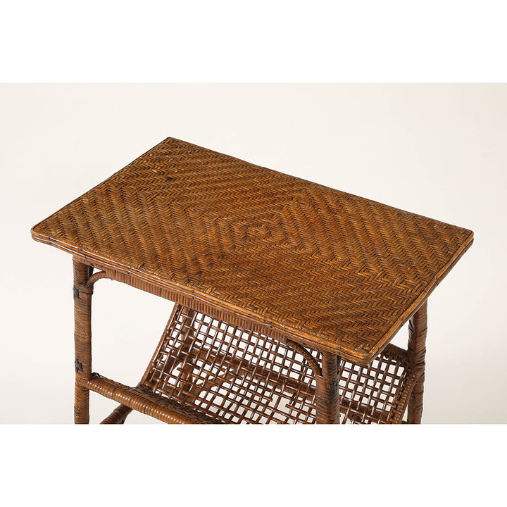 Vintage Rattan Side Table with Magazine Rack Base