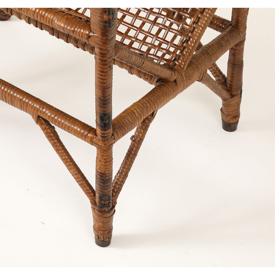 Vintage Rattan Side Table with Magazine Rack Base