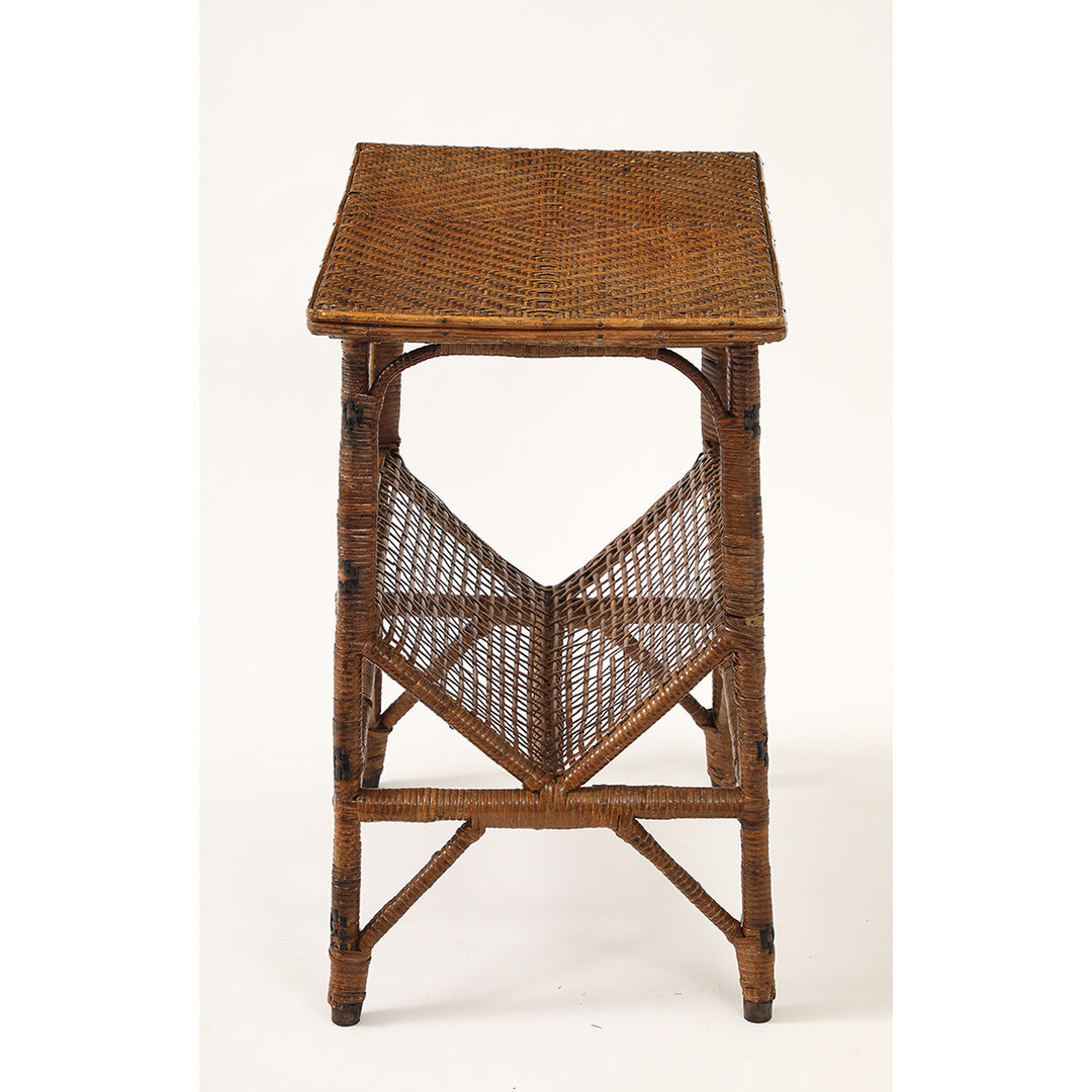 Vintage Rattan Side Table with Magazine Rack Base