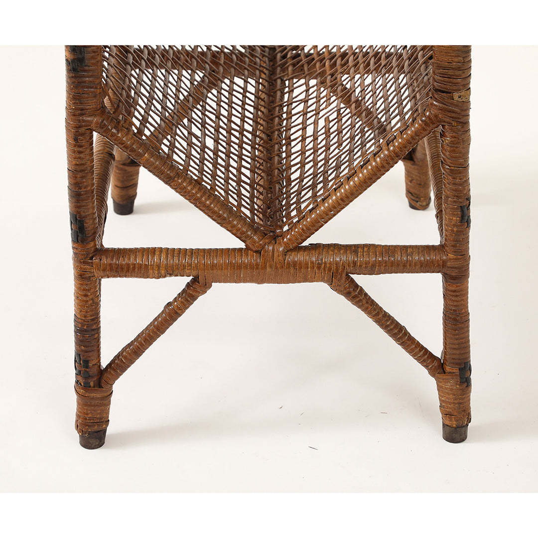Vintage Rattan Side Table with Magazine Rack Base